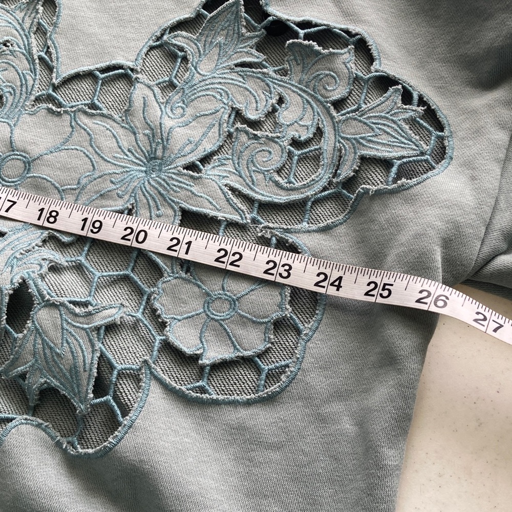 Gimmicks by BKE Gray-Green Oversized Lace Cutout Top - Picture 7 of 8